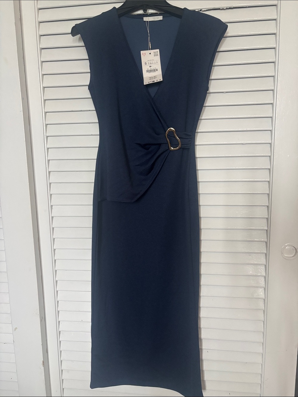 Zara Navy Sheath Dress with Gold Accent